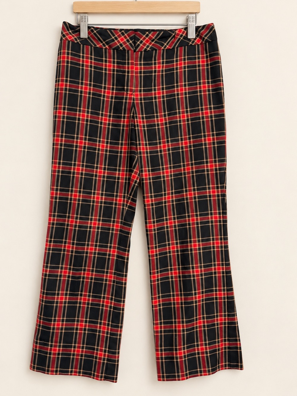 Tommy Hilfiger Plaid Trouser Pants Black Red Tan Size 8